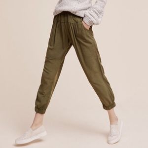 Anthropologie Smocked Jogger Green Sz M